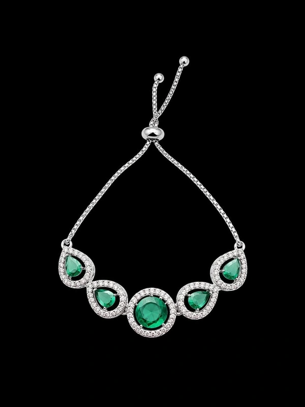 American Diamond Dark Mint Stone Designer Adjustable Chain Bracelet - Adjustable, Dark Mint