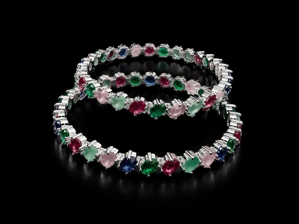 AMERICAN DIAMOND MULTICOLOUR STONE BANGLES - 2.4 size, Multicolour