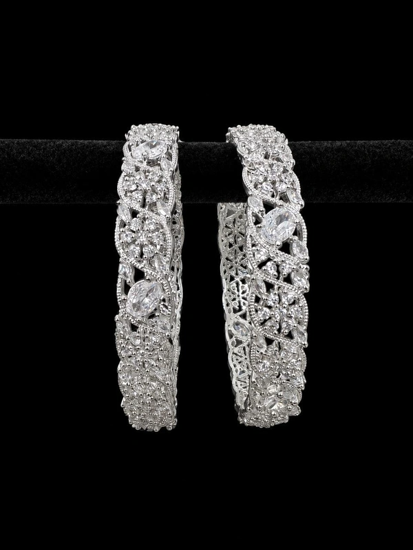 American Diamond White Stone Bangles - 2.6 size, White