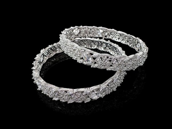 American Diamond White Stone Bangles - 2.6 size, White