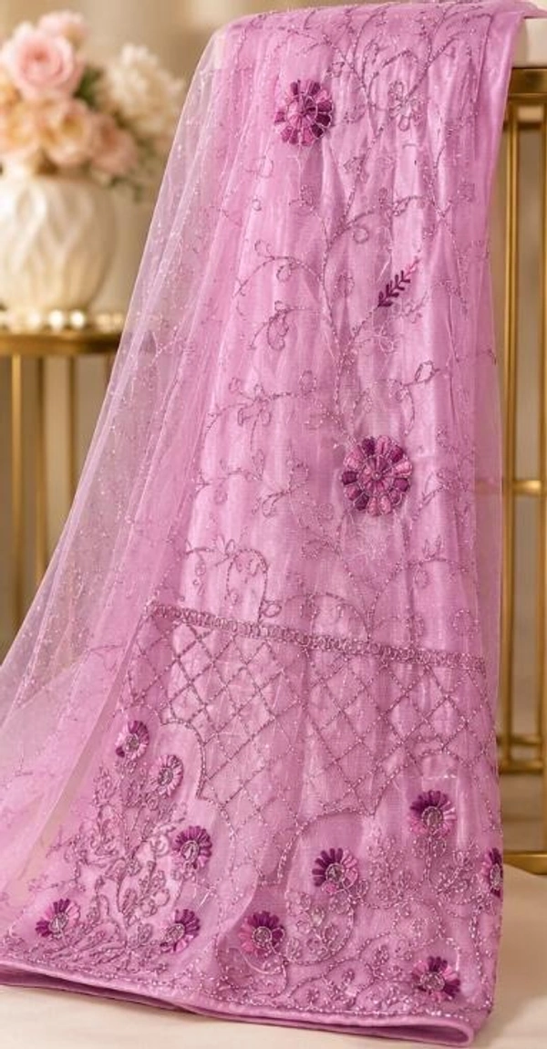 SOFT BLUSH PINK FLORAL DESIGNER LEHANGA - Blush Pink