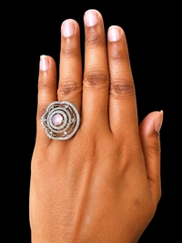 AMERICAN DIAMOND FINGER RING - Adjustable, Mint Blue, Baby Pink