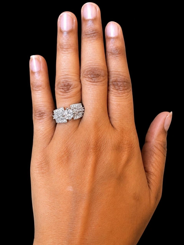 LUXURY AMERICAN DIAMOND FINGER RING - Adjustable, White