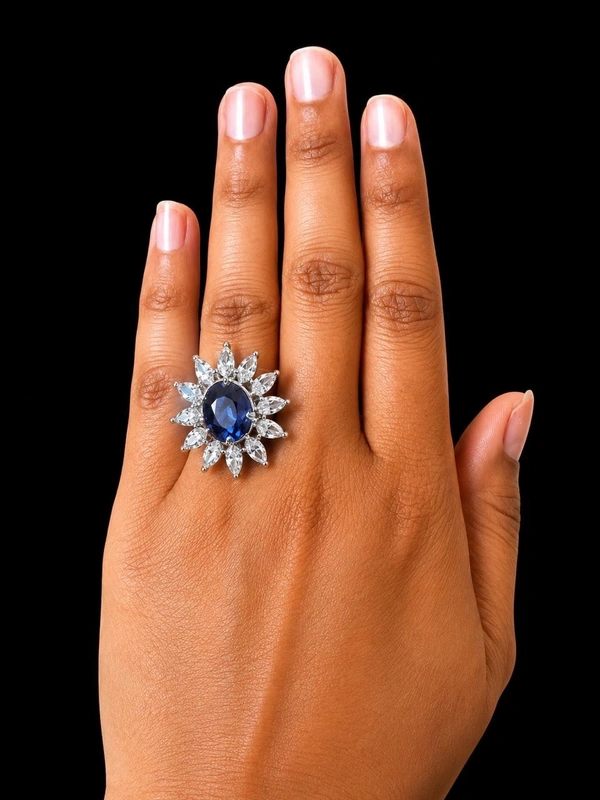FLORAL AMERICAN DIAMOND FINGER RING - Adjustable, Light pink, Purple