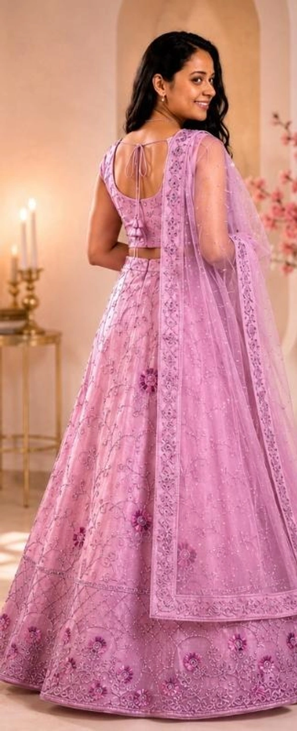 SOFT BLUSH PINK FLORAL DESIGNER LEHANGA - Blush Pink