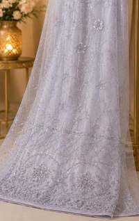 ELEGANT SILVER GREY FLORAL DESIGNER LEHENGA - Silver Grey