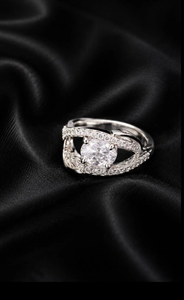 AMERICAN DIAMOND FINGER RING - Adjustable, white, Black, Mint Blue