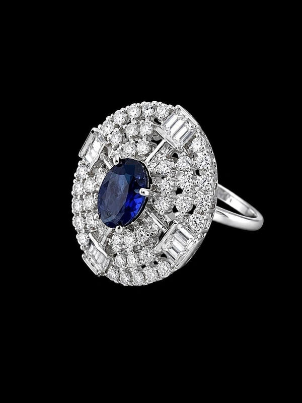 OVAL AMERICAN DIAMOND FINGER RING - Adjustable, Mint Blue, Purple