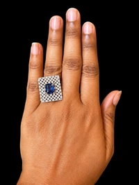 SQUARE AMERICAN DIAMOND FINGER RING - Adjustable, Baby pink, Purple