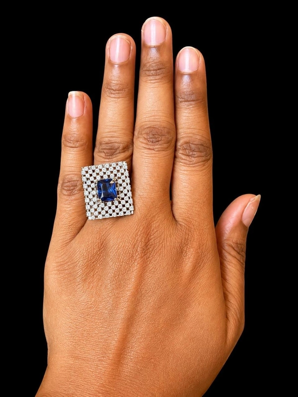 SQUARE AMERICAN DIAMOND FINGER RING - Adjustable, Baby pink, Purple