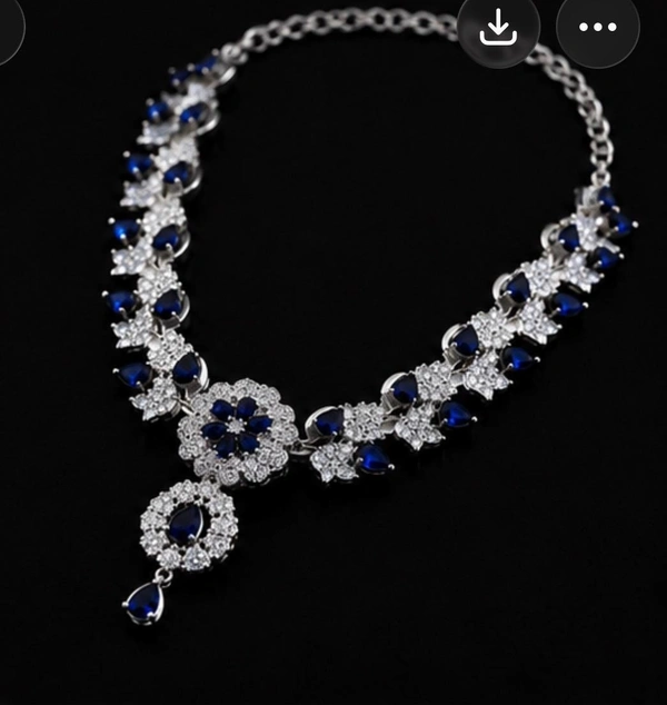 ELEGANT FLORAL AMERICAN DIAMOND NECKLACE SET - Purple, Blue