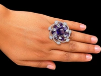 Royal American Diamond Statement Ring - Adjustable, Purple, White