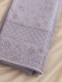 ELEGANT SILVER GREY FLORAL DESIGNER LEHENGA - Silver Grey