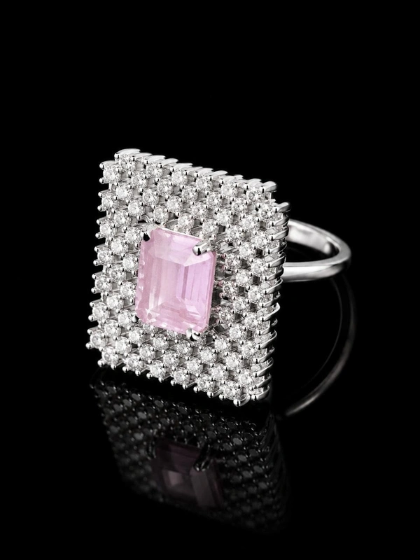 SQUARE AMERICAN DIAMOND FINGER RING - Adjustable, Baby pink, Purple