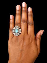 OVAL AMERICAN DIAMOND FINGER RING - Adjustable, Mint Blue, Purple