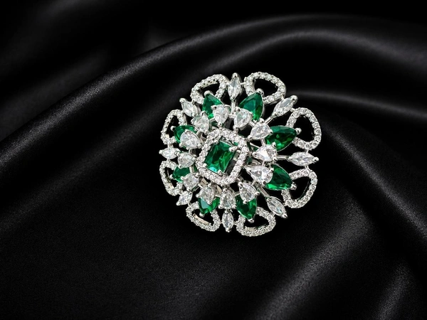 ROYAL AMERICAN DIAMOND FLORAL FINGER RING - Adjustable, Blue, Green