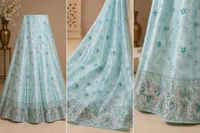 AQUA BLUE SHADE FLORAL DESIGNER LEHANGA - Aqua Blue
