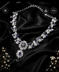 ELEGANT FLORAL AMERICAN DIAMOND NECKLACE SET - Purple, Blue