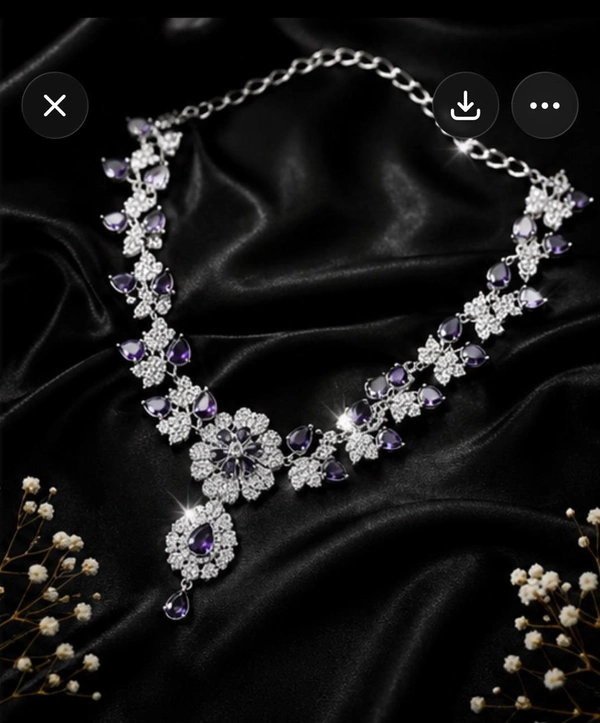 ELEGANT FLORAL AMERICAN DIAMOND NECKLACE SET - Purple, Blue