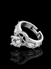 LUXURY AMERICAN DIAMOND FINGER RING - Adjustable, White