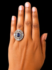 OVAL AMERICAN DIAMOND FINGER RING - Adjustable, Mint Blue, Purple