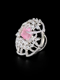 LUXURY FLORAL AMERICAN DIAMOND FINGER RING - Adjustable, Pink