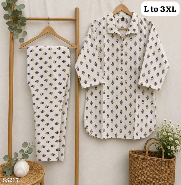 Jaipuri Cotton Cord Set
This is a Jaipuri cotton cord set. The set includes a top and pants, with one side pocket in the pant. The pants are fully interlocked, and the sizes available are L, XL, XXL, and 3XL. Top length is 30+ and bottom length is 38.
FABRIC: Jaipuri cotton
SIZES: L, XL, XXL, 3XL
LENGTH: Top: 30+, Bottom: 38
OCCASION: Daily wear - L, SS208