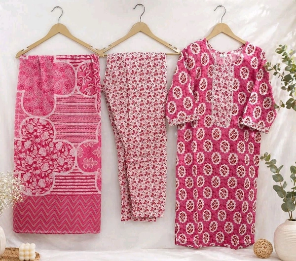 Jaipuri Cotton Kurti Pant Dupatta Set