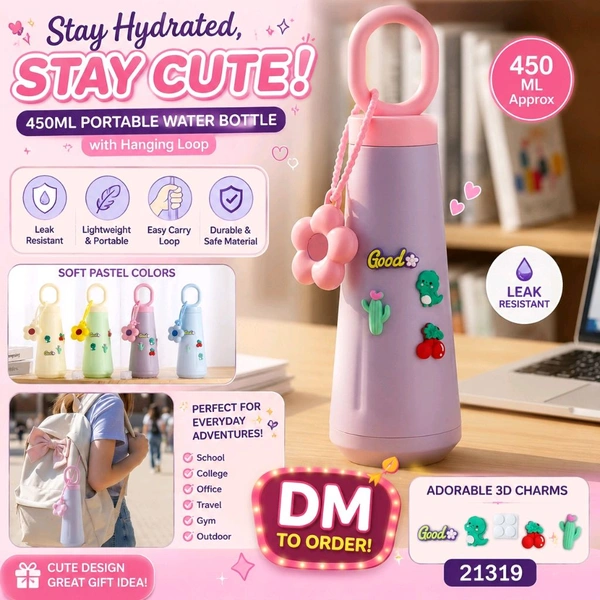 ๐ธ๐ง Cute Portable Water Bottle โ 450ML ๐ง๐ธ