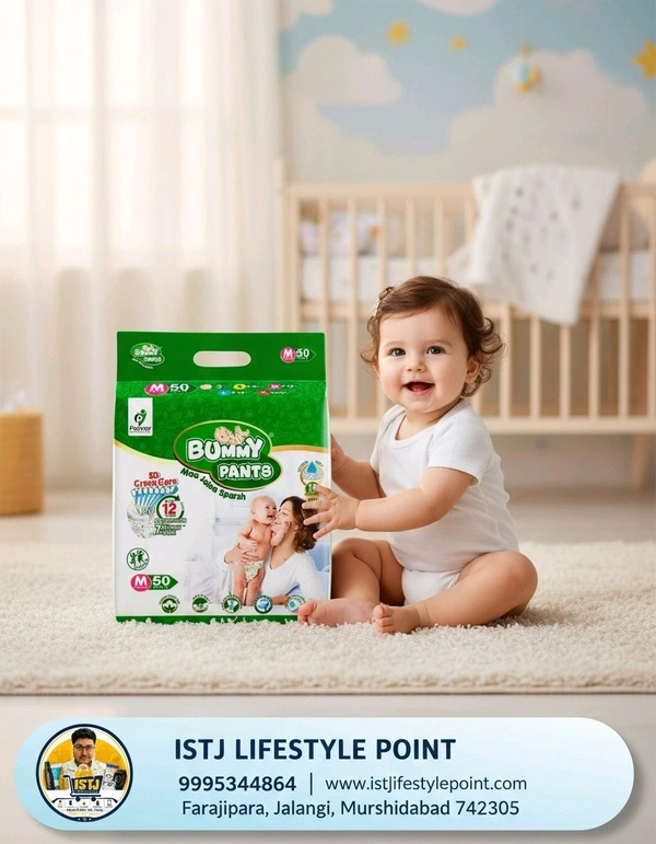 Baby Diaper M Size (50 Pieces) Ultra Dry Comfort | 5D Core Technology | 360° Protection | Up to 12 Hours Absorbency