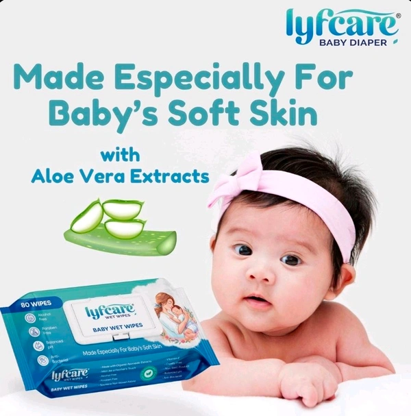Baby Wipes with Lid Pack of 1 (80 Wipes) | Soft & Gentle Baby Wet Wipes