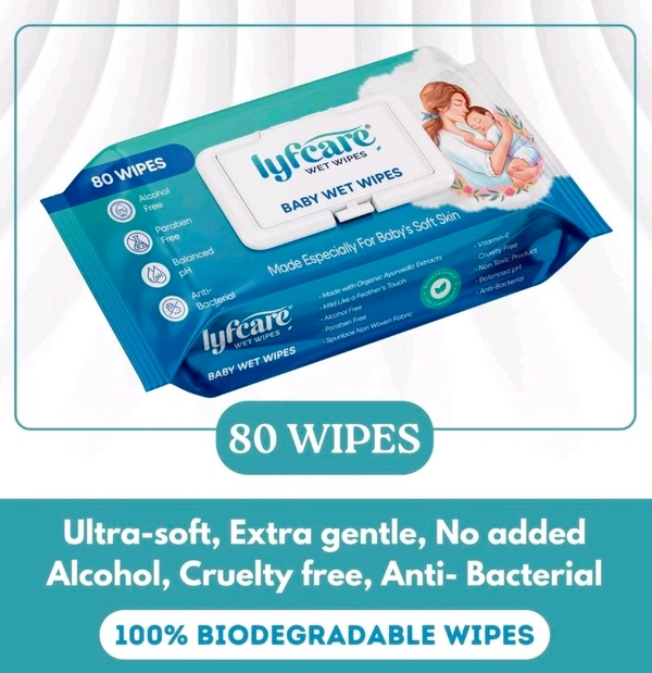 Baby Wipes with Lid Pack of 1 (80 Wipes) | Soft & Gentle Baby Wet Wipes