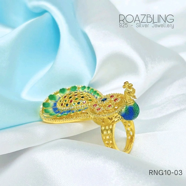 Fancy Peacock Adjustable Ring - 925 Silver