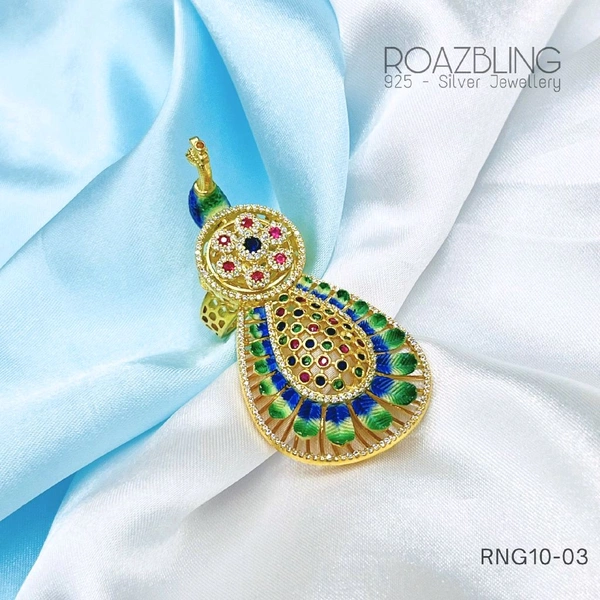 Fancy Peacock Adjustable Ring - 925 Silver