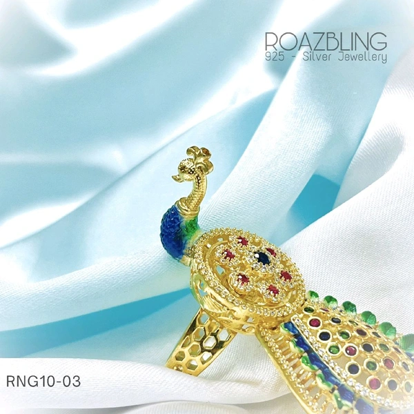 Fancy Peacock Adjustable Ring - 925 Silver