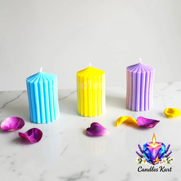 Classic Ribbed Pillar Candle ( Set of 3 ) - Lavender Fields