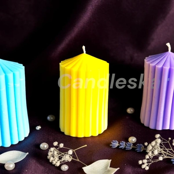 Classic Ribbed Pillar Candle ( Set of 3 ) - Vanilla Bean