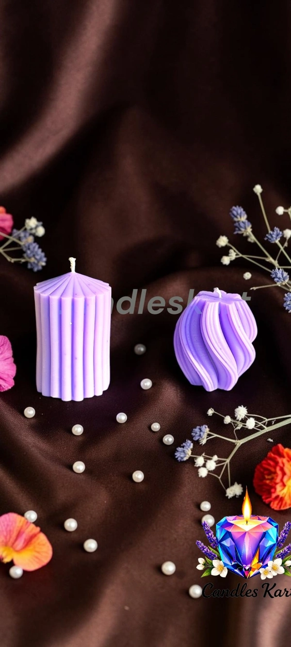 Geometric Pillar Candle Duo - Lavender Fields