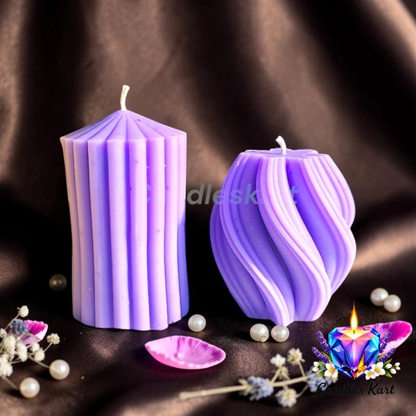 Geometric Pillar Candle Duo - Lavender Fields