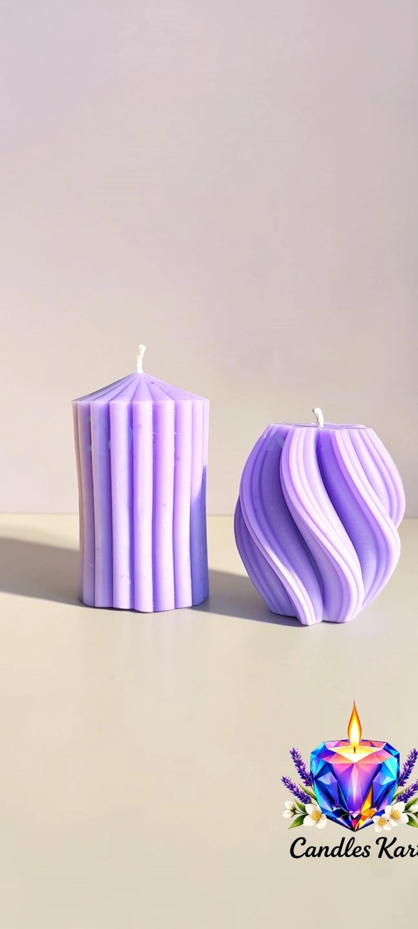 Geometric Pillar Candle Duo - Lavender Fields