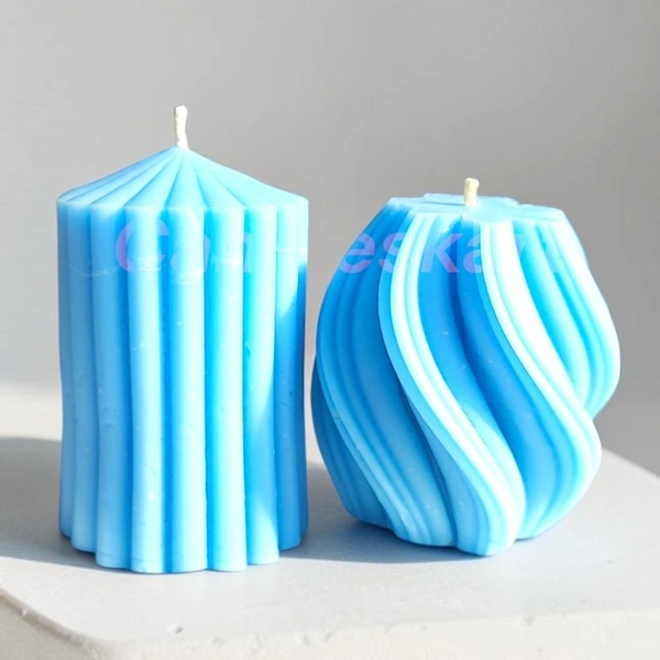 Geometric Pillar Candle Duo - Vanilla Bean