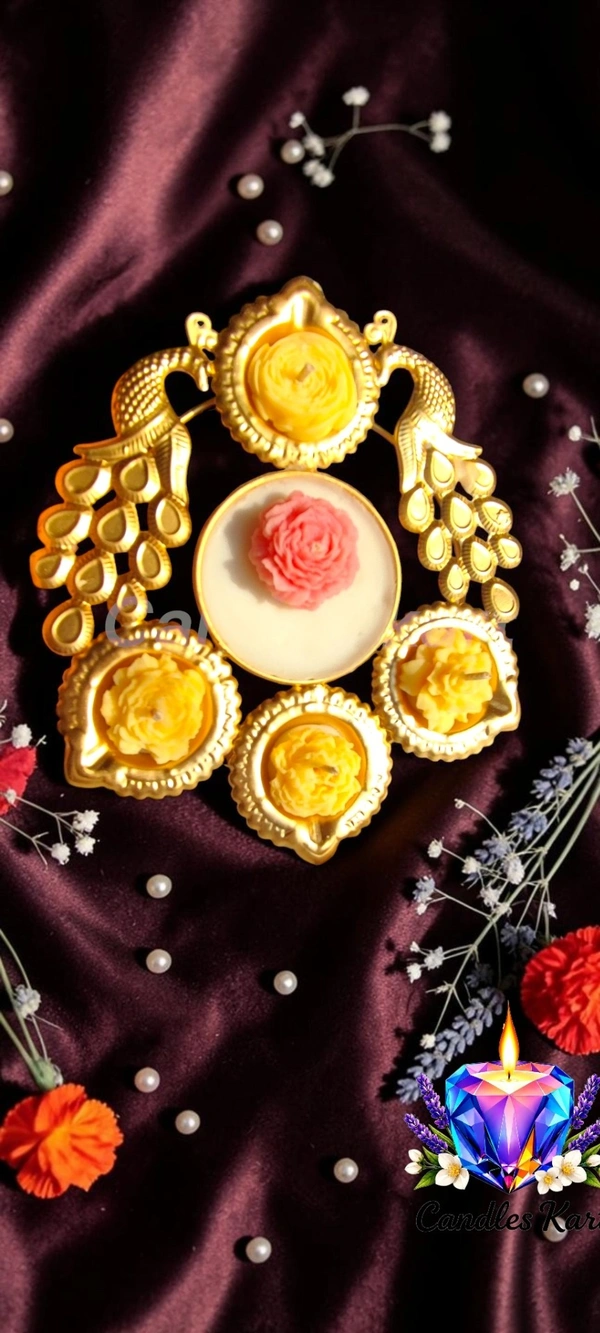 Royal Peacock Floral Diya Set - Honeysuckle Dew