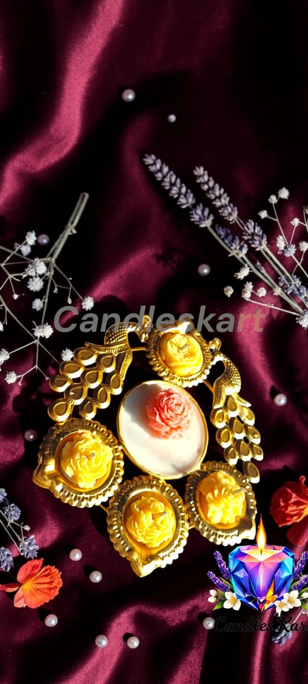 Royal Peacock Floral Diya Set - Honeysuckle Dew