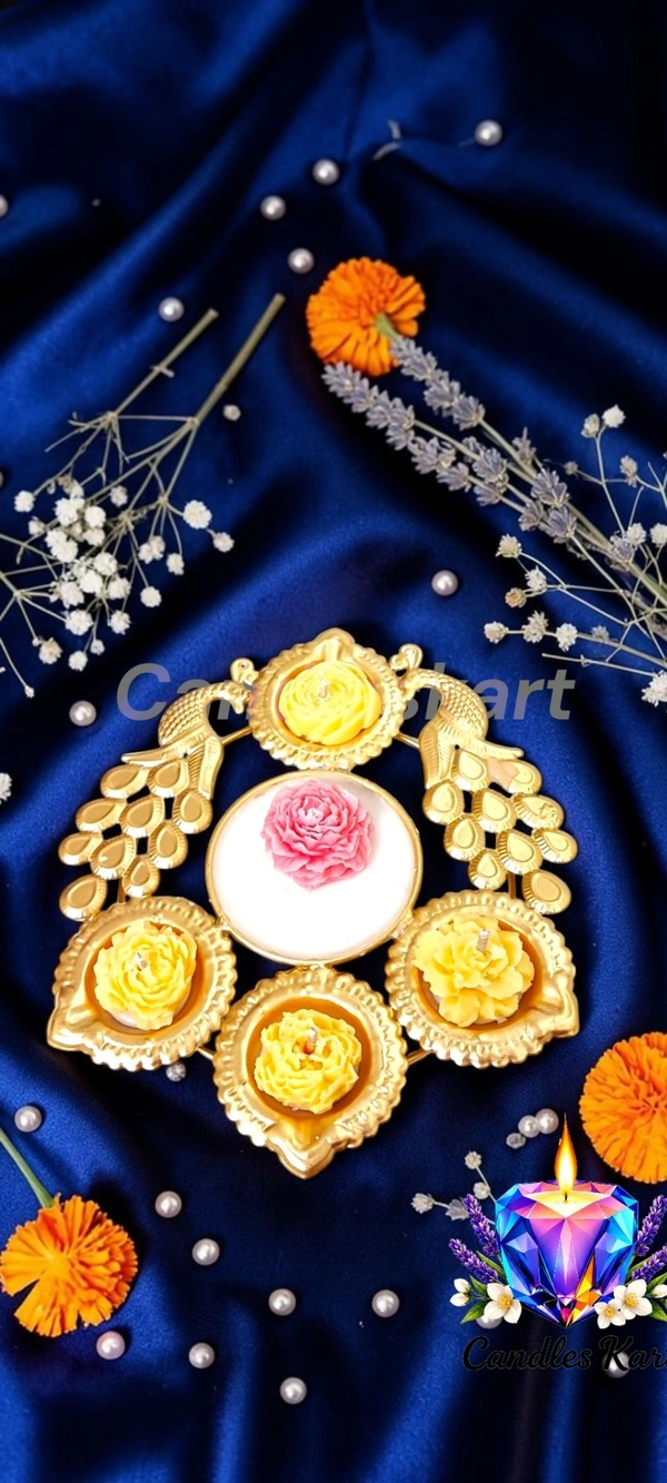 Royal Peacock Floral Diya Set - Honeysuckle Dew
