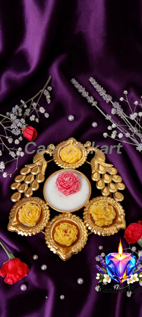 Royal Peacock Floral Diya Set - Honeysuckle Dew