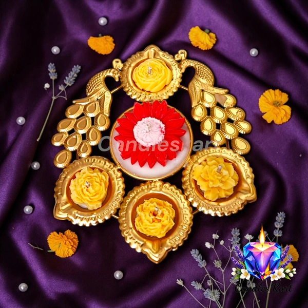 Royal Peacock Floral Diya Set - Honeysuckle Dew