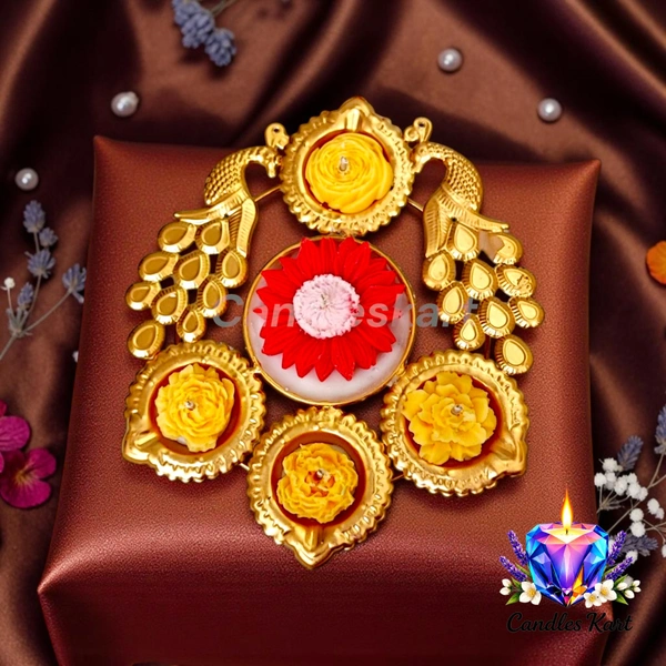 Royal Peacock Floral Diya Set - Honeysuckle Dew