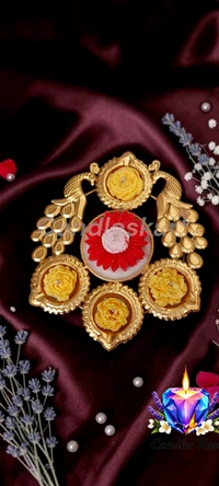 Royal Peacock Floral Diya Set - Honeysuckle Dew