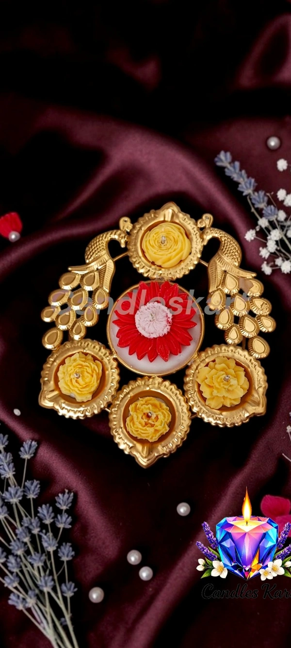 Royal Peacock Floral Diya Set - Honeysuckle Dew