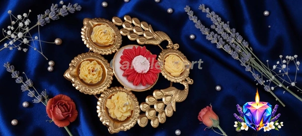 Royal Peacock Floral Diya Set - Honeysuckle Dew